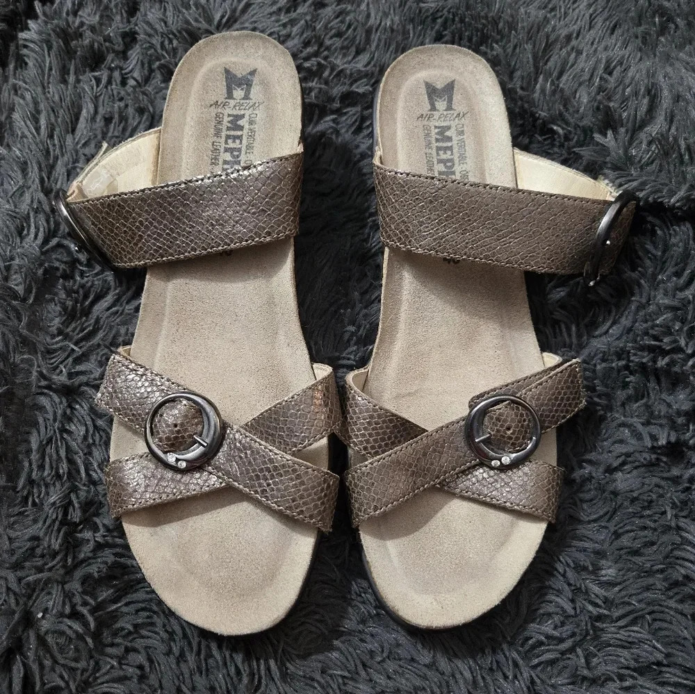 Mephisto | Metallic Leather Slide Sandals Sz 40